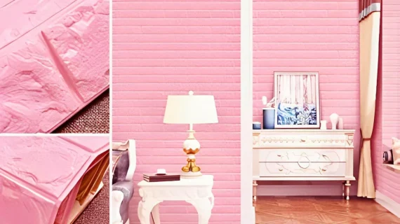 ১ পিস (৪ স্কয়ার ফুট  - গোলাপী কালার ) Brick Pattern Sticker Waterproof Sticker