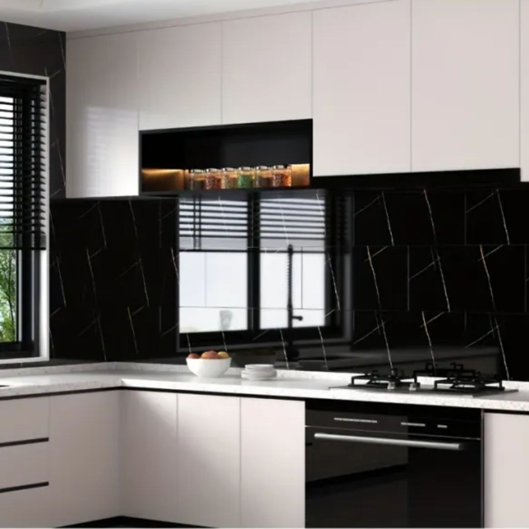 ১০ পিসের সেট ( ১০ স্কয়ার ফুট - কালো কালার - টাইপ ২ ) Self-Adhesive Marble Tiles Sticker