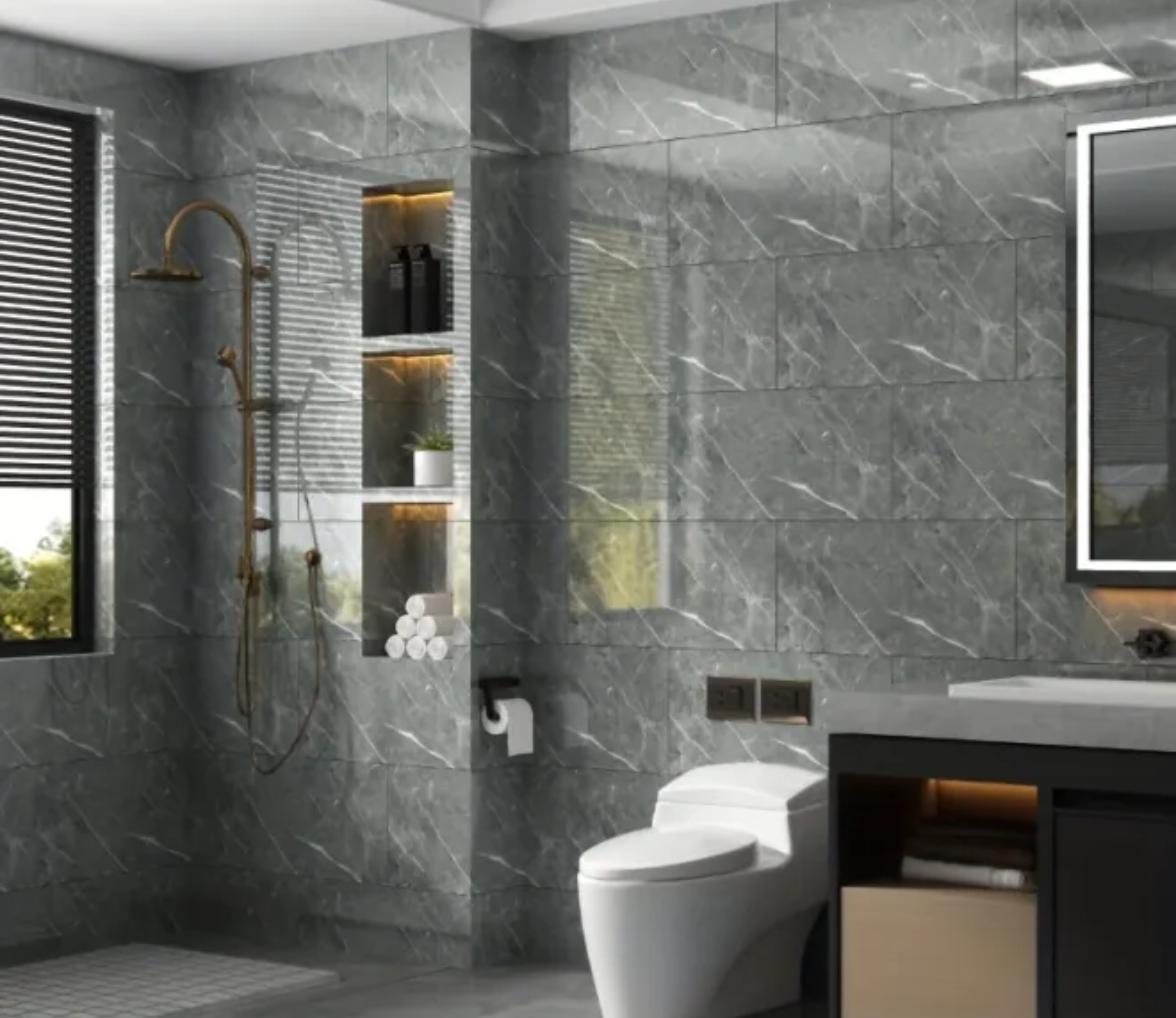 ২০ পিসের সেট ( ২০ স্কয়ার ফুট -অ্যাশ কালার ) Self-Adhesive Marble Tiles Sticker